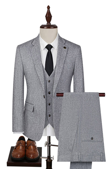 3 Piece Slim Fit Notched Lapel Men's Grey Suits